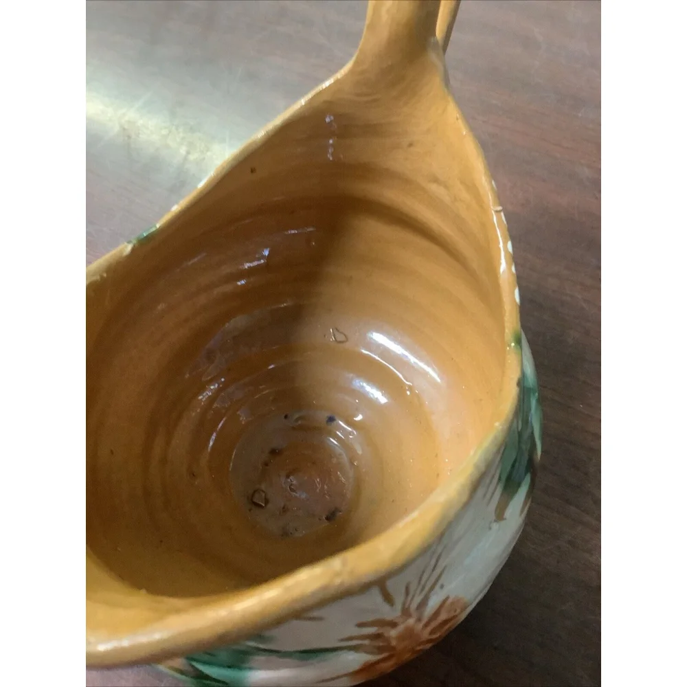 VTG Mexico Signed Pottery Creamer Milk Pitcher Flowers Hand Painted 5.5”x6.5”